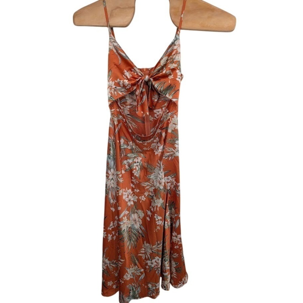 Petal & Pup Whitmore Floral Midi Dress Orange Tie Front Slip‎ Women's Sz 10
